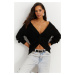 Cool & Sexy Women's Black Knotted Knitwear Blouse