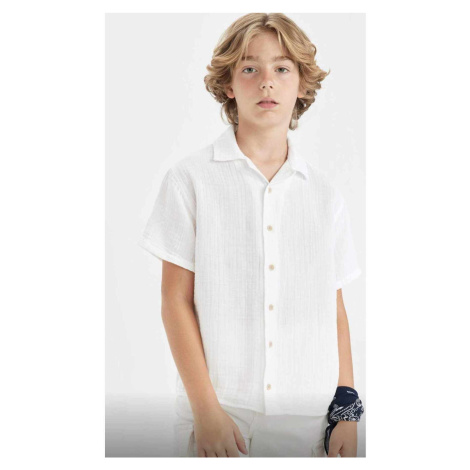 DEFACTO Boy's Oversize Fit Wide Pattern Polo Collar Muslin Short Sleeve Shirt