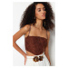 Trendyol Brown Crop Lined Corset Detailed Knitted Lace Bustier