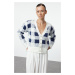 Trendyol Ecru Soft Texture Plaid/Checked Knitwear Cardigan