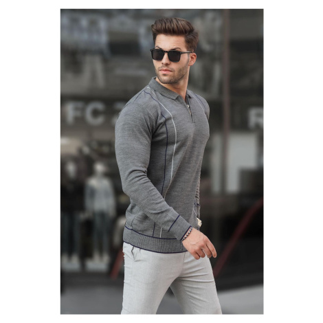 Madmext Anthracite Zipper Polo Neck Knitwear Men's Sweater 6823