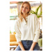 Olalook Women's White 3-Button Soft Textured Knitwear Sweater