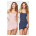 Trendyol Anthracite-Pink 2-Pack String Strap Ribbed Knitted Nightdress