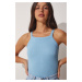 Happiness İstanbul Women's Sky Blue Ribbed Crop Barbell Neck Knitted Undershirt