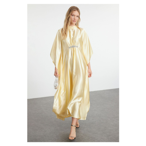 Trendyol Yellow Accessory Detailed Satin Woven Kaftan