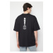Trendyol Black Oversize/Wide-Fit Text Printed Back 100% Cotton T-shirt