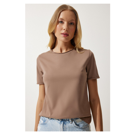 Happiness İstanbul Women Mink Crew Neck Basic Knitted T-Shirt