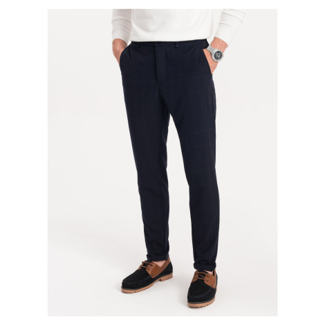 Ombre Men's pants with elastic waistband in delicate check - navy blue