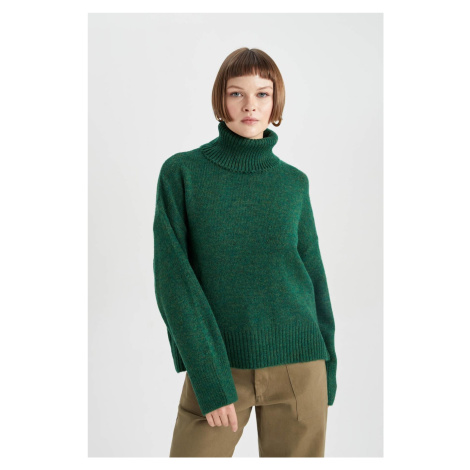 DEFACTO Relax Fit Turtleneck Green Sweater