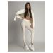 Women's ribbed beige cotton leggings