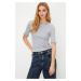 Trendyol Gray Melange Ribbed Fitted Crew Neck Stretchy Knitted Blouse