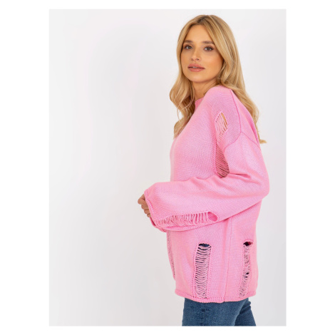 Ružový dámsky oversize sveter s dierami