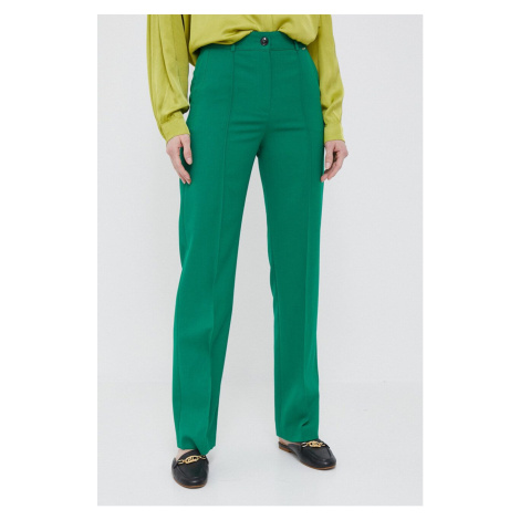 Nohavice s prímesou vlny Joop! zelená farba, rovné, vysoký pás