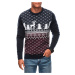 Edoti Men's Christmas winter jumper with reindeer - navy blue and white