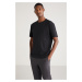 GRIMELANGE Curtis Men's Comfort Fit Thick Textured Recycle 100% Cotton Black T-shirt