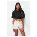 Trendyol Ecru Striped High Waist Denim Shorts