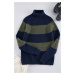 Trendyol Khaki Slim Wool Turtleneck Color Block Knitwear Sweater