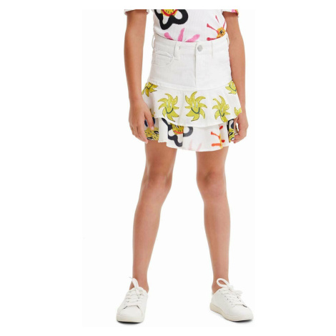 Dievčenská sukňa Desigual biela farba, mini, áčkový strih