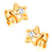 Zlaté 14K náušnice - ligotavé hviezdičky s čírym zirkónom v strede