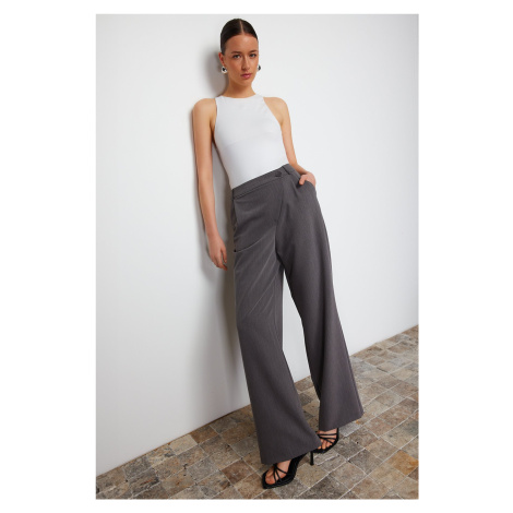 Trendyol Gray Cross Closure Wide Leg Woven Trousers