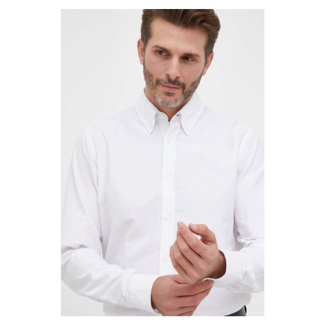 Bavlnená košeľa BOSS BOSS ORANGE pánska, biela farba, regular, s talianskym golierom, 50489341 Hugo Boss