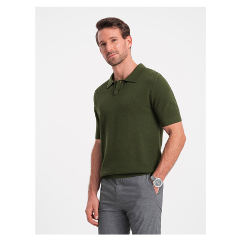 Ombre Men's structured knit polo shirt - olive