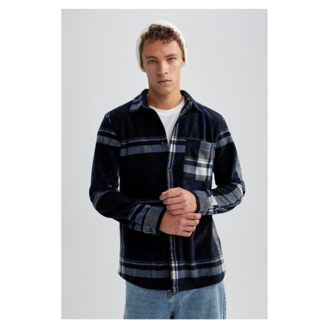 DEFACTO Regular Fit Checkered Pocket Detailed Fleece Long Sleeve Shirt