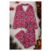 Trendyol Claret Red 100% Cotton Christmas Themed Knitted Pajama Set