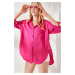 Olalook Women's Fuchsia Oversized Woven Shirt with Buttons on the Sides