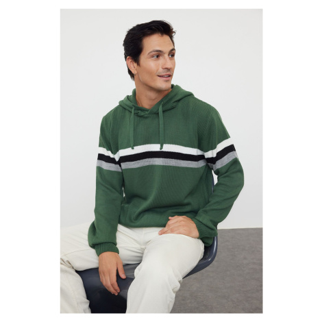 Trendyol Green Slim Hooded Striped Knitwear Sweatshirt