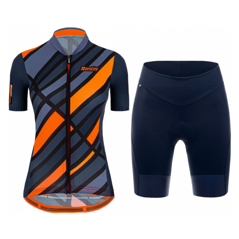 SANTINI Cyklistický krátky dres a krátke nohavice - SLEEK RAGGIO LADY - oranžová/modrá