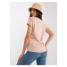 Basic beige women's T-shirt with V-neck