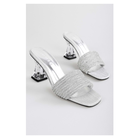 Shoeberry Women's Wiz Silver Plated Stone Heeled Slippers