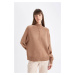 DEFACTO Women's Relax Fit Soft Texture Button-down Collar Basic Plain Knitwear Sweater