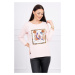 Blouse with 3D graphics and decorative pom pom powder pink