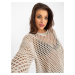 Beige openwork summer sweater with a round neckline