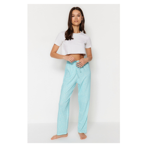 Trendyol Light Blue Floral Knitted Cotton Pajamas Bottoms