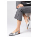 Mio Gusto Ally Silver Color Open Back Women's Flat Flat Flat Shoes