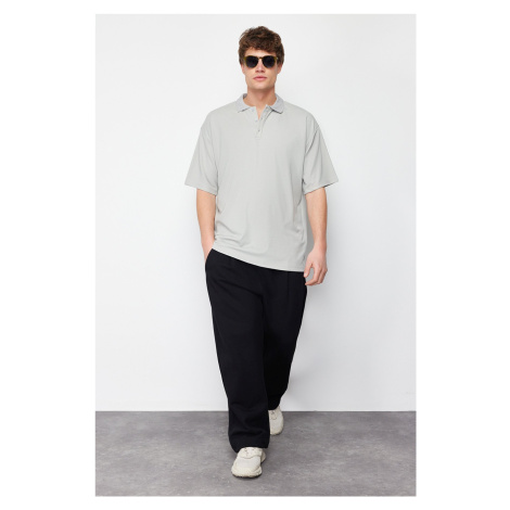 Trendyol Limited Edition Basic Stone Oversize/Wide Fit Full Fabric Polo Neck T-Shirt