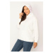 Şans Women's Plus Size White Hooded Kangaroo Polar Fleece Sweatshirt with Pocket and Sharding