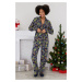 Trendyol Navy Blue Belted 100% Cotton New Year Themed Shirt-Pants Knitted Pajama Set