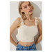 Happiness İstanbul Women's Cream Floral Strappy Crop Knitwear Blouse