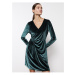 LC Waikiki Women's V-Neck Straight Long Sleeve Velvet Dress