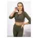 Žebrovaný crop top set khaki barvy UNI