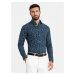 Ombre Men's SLIM FIT patterned cotton shirt - dark blue