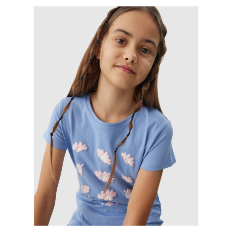 Girls' 4F organic cotton T-shirt - denim