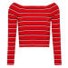 Tommy Jeans Top - TJW SKINNY OFF SHOULDER STRIPE červený