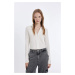 DEFACTO Cool Fitted Basic Plain Buttoned Long Sleeve Crop White Shirt