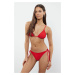 Trendyol Red Triangle Tie Textured Regular Bikini Set