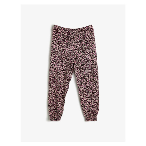 Koton Leopard Patterned Flowy Fabric Elastic Waist Wide Harem Trousers